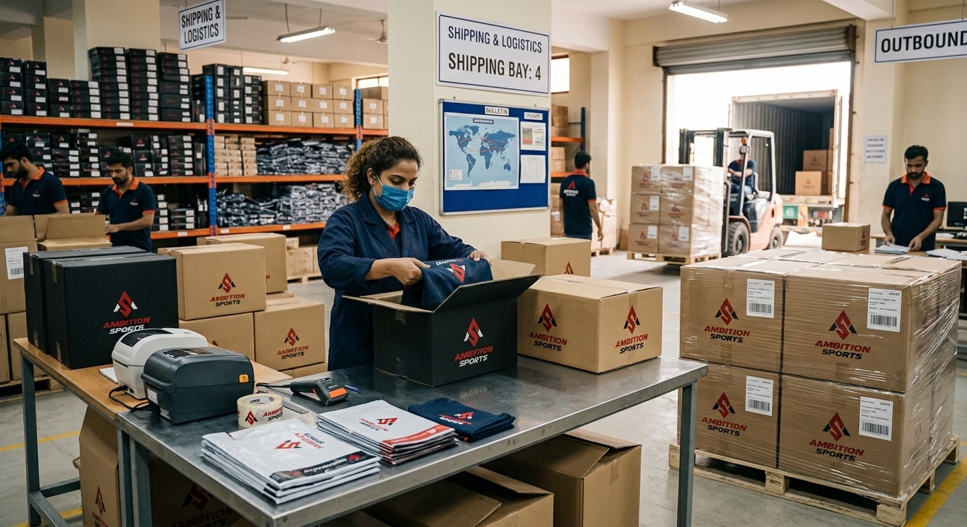 Shipping stage of Ambition Sports custom sportswear manufacturing process