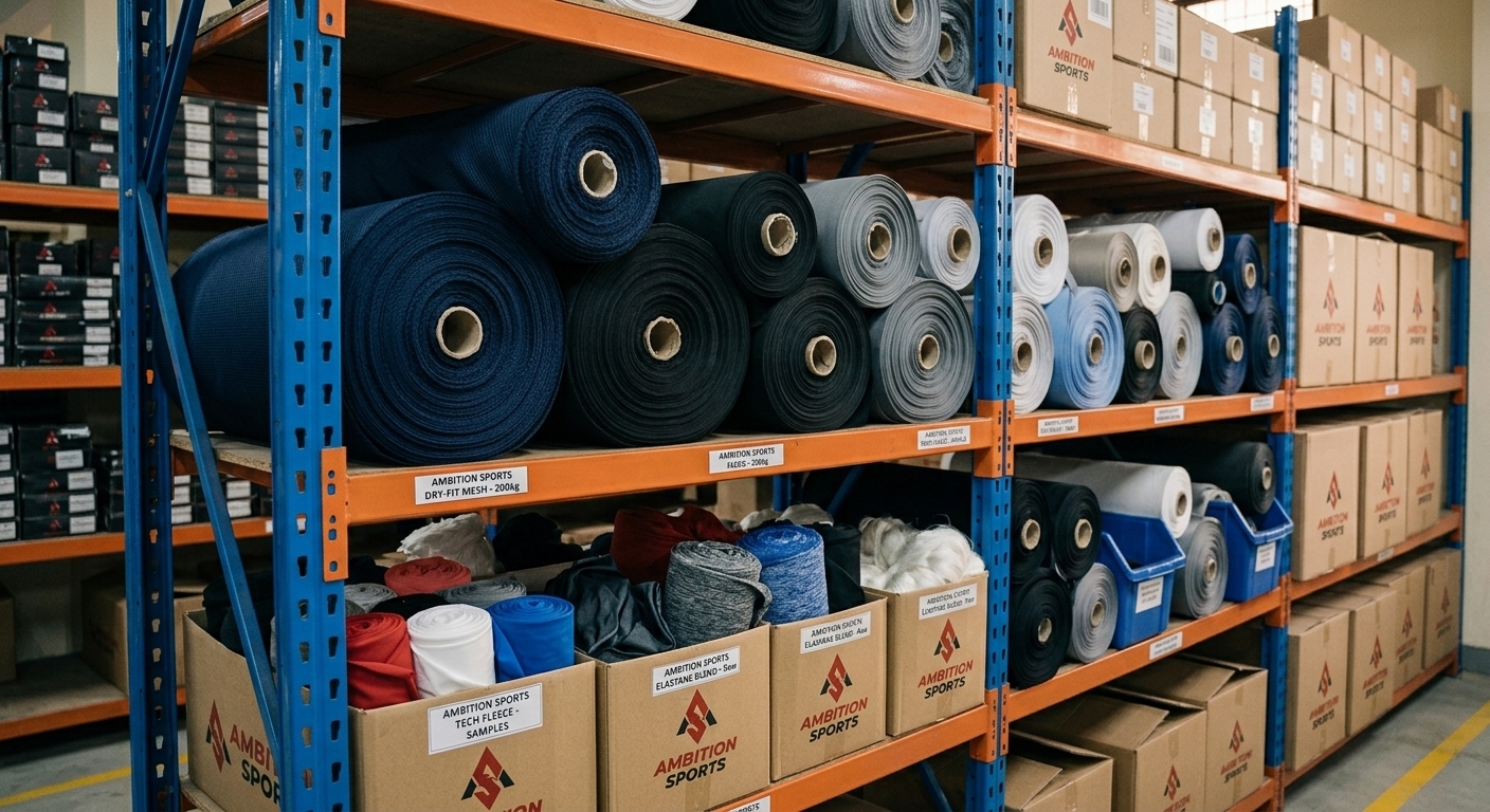 Material stage of Ambition Sports custom sportswear manufacturing process